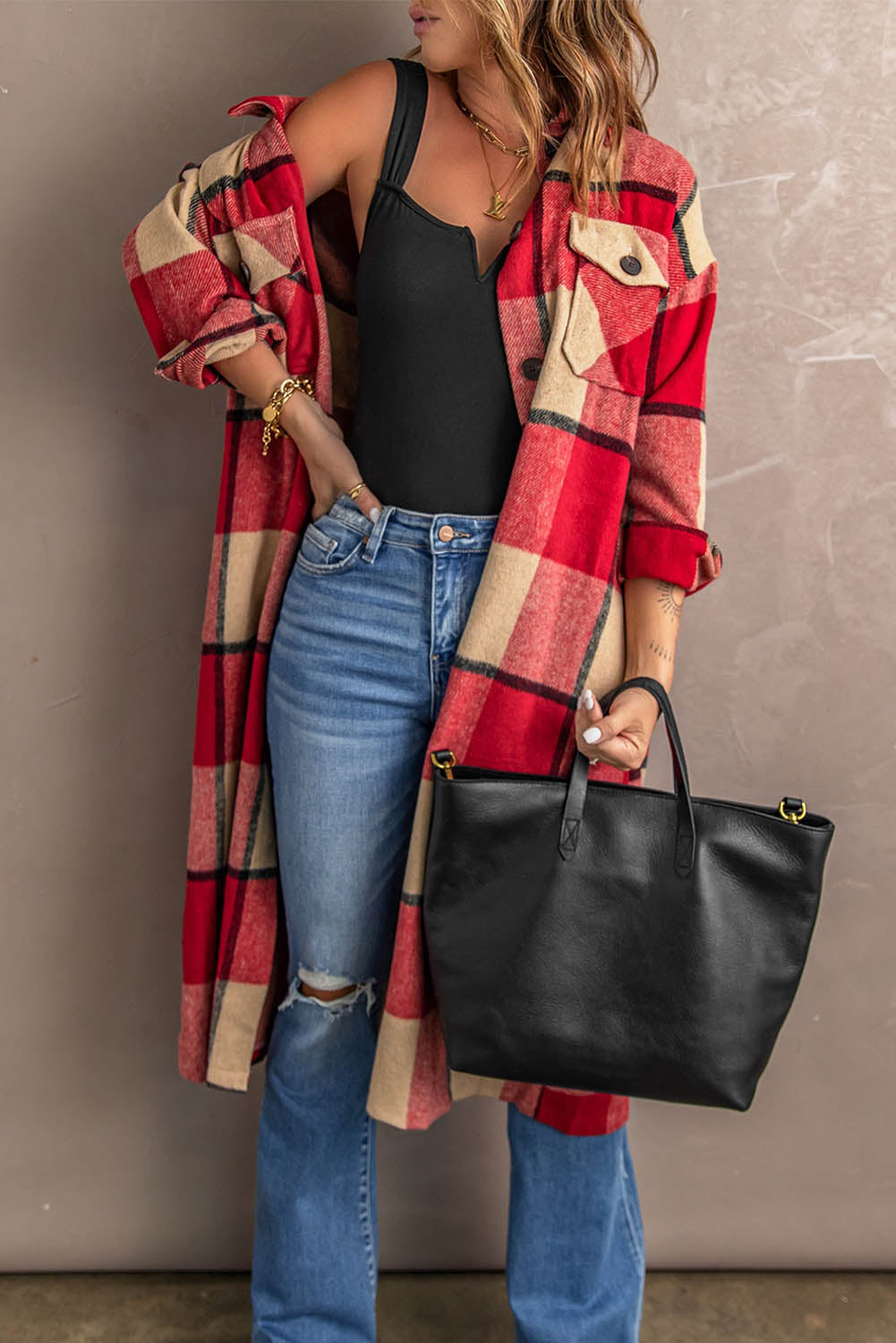 Gragsell - Pocketed Grid Pattern Overcoat -