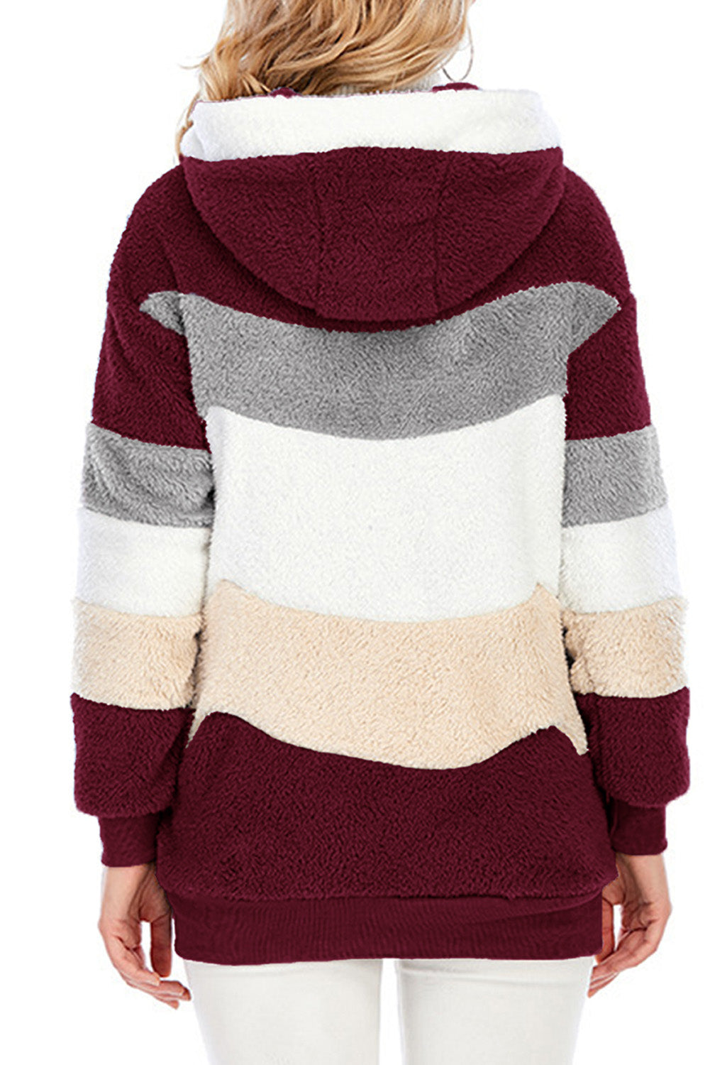 Gragsell - Colorblock Zip Up Sherpa Coat with Hooded -