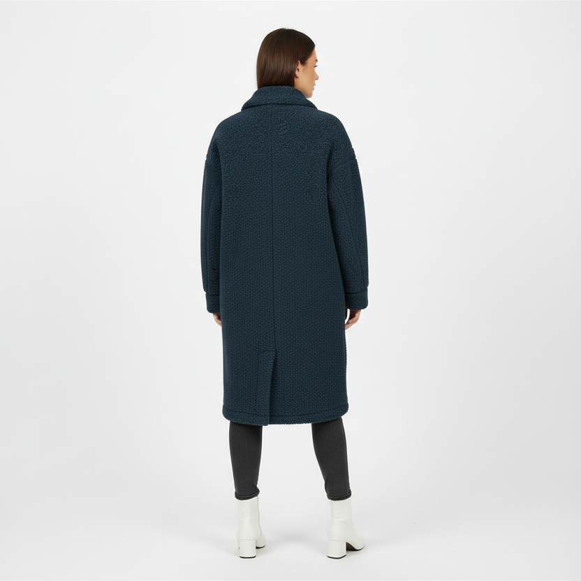 Gragsell - Blue Contrast Flap Pocket Single Breasted Teddy Coat -