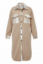 Gragsell - Plaid Patchwork Collared Button-up Sherpa Long Coat -