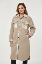 Gragsell - Plaid Patchwork Collared Button-up Sherpa Long Coat -