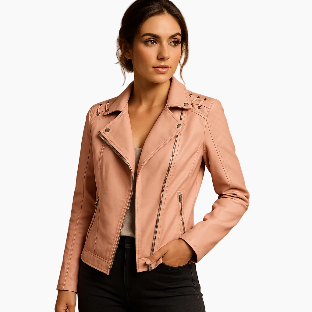 Gragsell - Faux leather jacket with stand-up collar for women | Clara (Copy) - Pink
