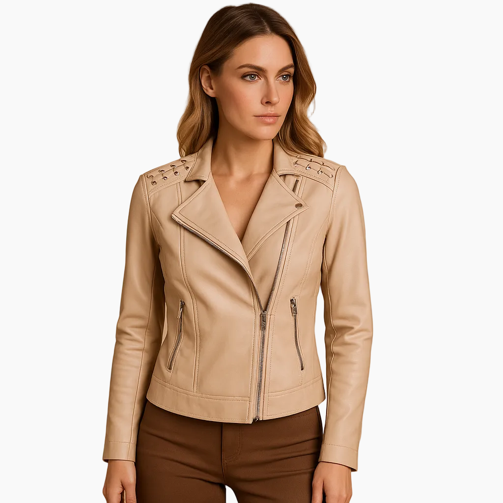 Gragsell - Faux leather jacket with stand-up collar for women | Clara (Copy) - Khaki
