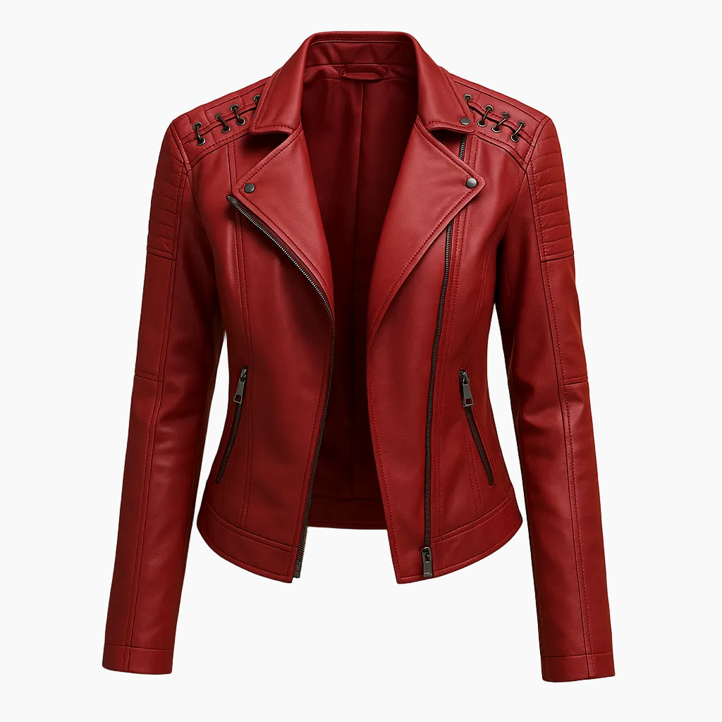 Gragsell - Faux leather jacket with stand-up collar for women | Clara (Copy) - Red