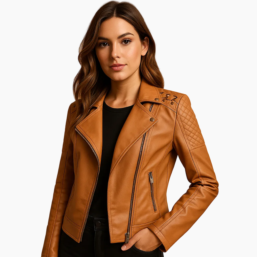 Gragsell - Faux leather jacket with stand-up collar for women | Clara (Copy) - Brown