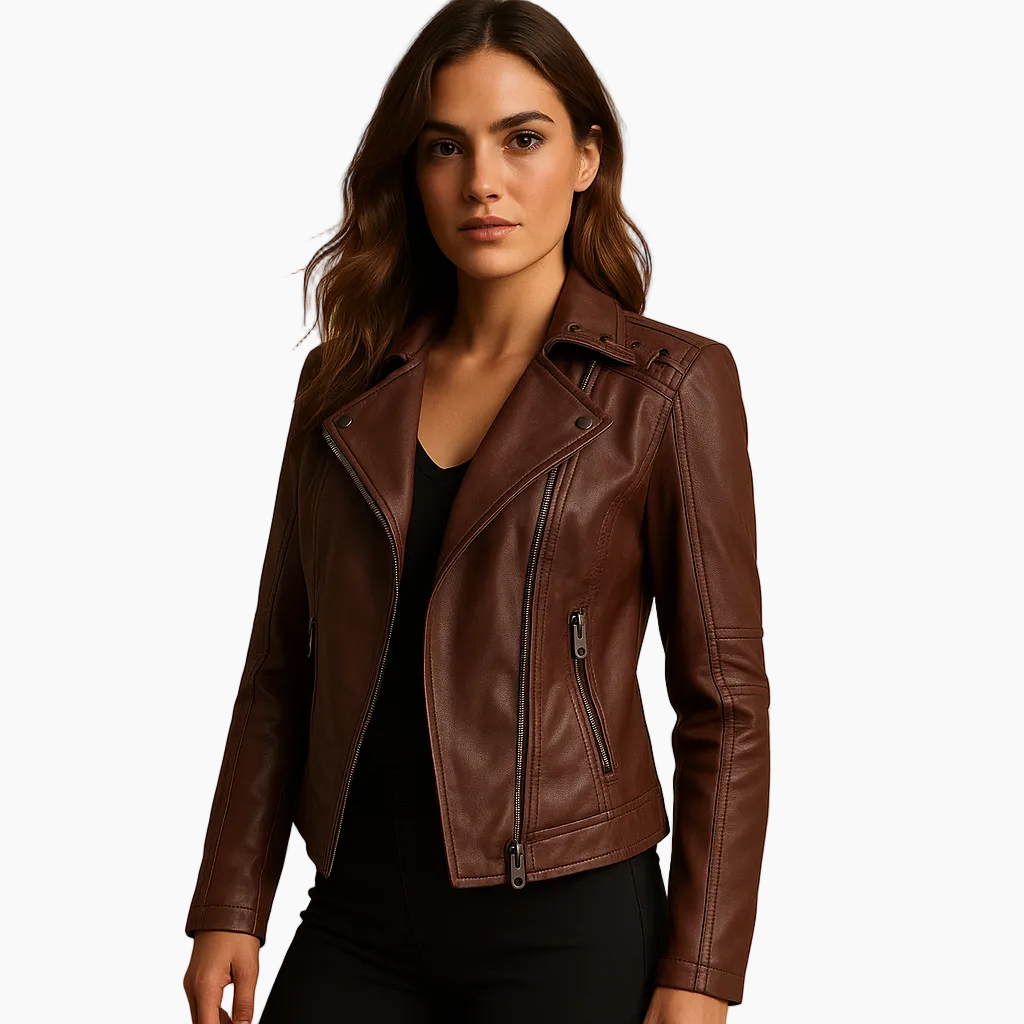 Gragsell - Faux leather jacket with stand-up collar for women | Clara (Copy) - Coffee